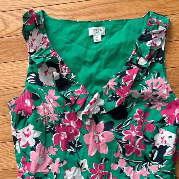 J. Crew Green Floral Midi Dress with Pink & White Flowers - Picture 3 of 13